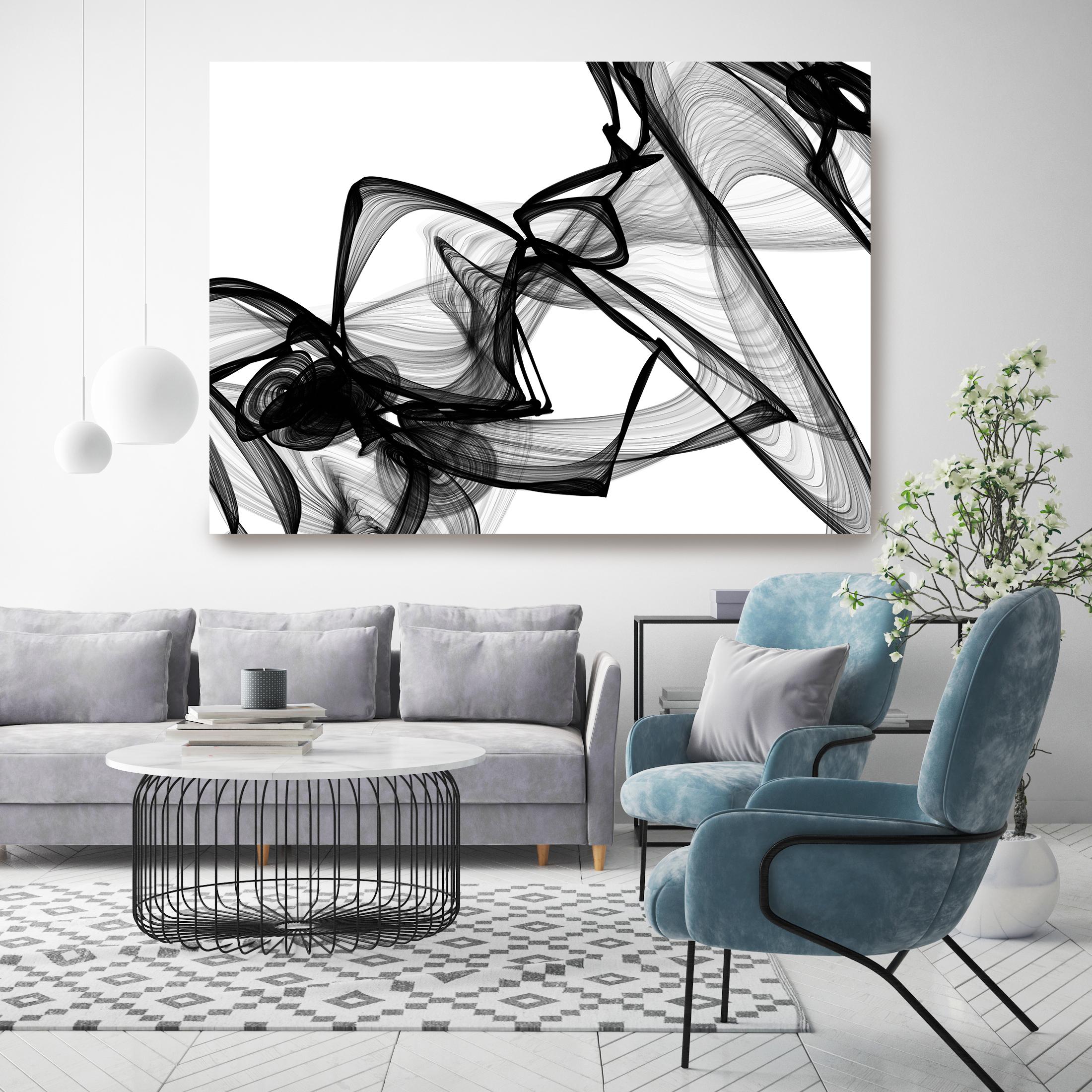 Peinture sur toile abstraite noire et blanche des nouveaux médias, « It was me, Minimalist » (Ce était moi, minimaliste) 152,4 x 117,4 cm