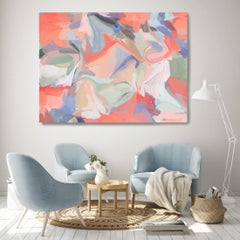 Abstract Blue Coral Painting Mixed Media Canvas 40x60" The cheerful voice