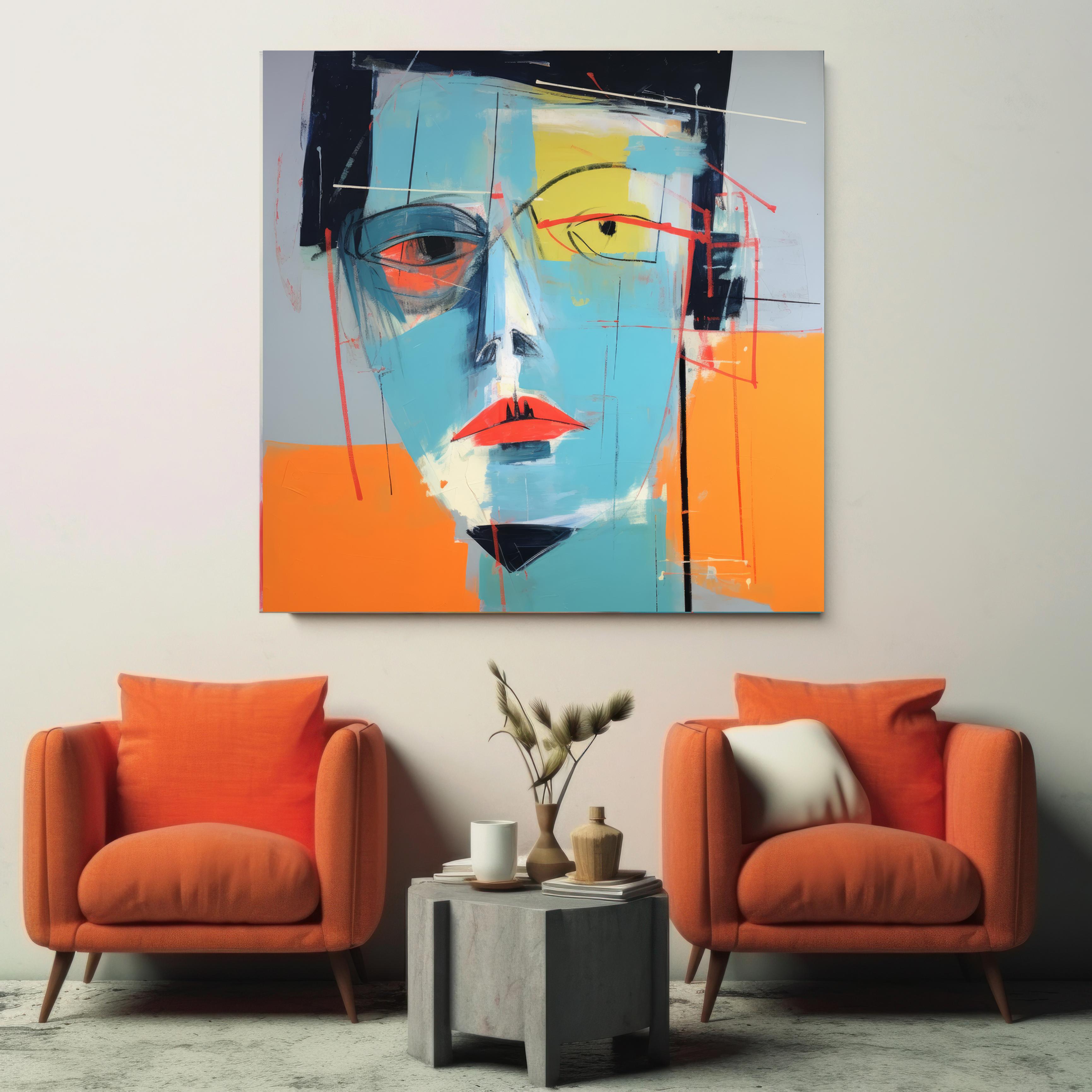 Abstract Cubist Portrait - Limited Edition Textured Canvas Print  45x45 