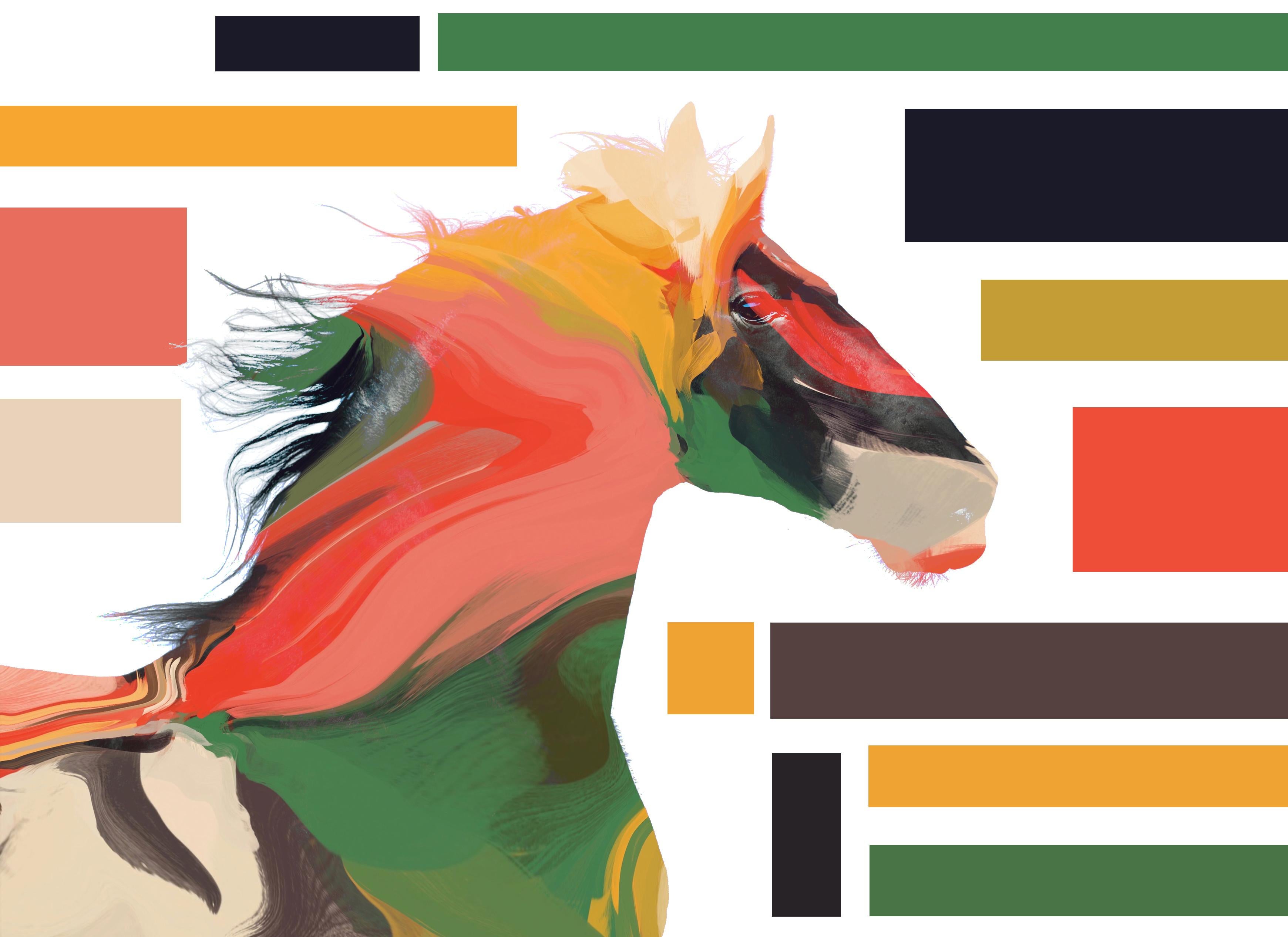 Caballo Bloque Abstracto Verde  Pintura Arte Técnica Mixta sobre Lienzo 40x60 - Mixed Media Art Contemporáneo de Irena Orlov