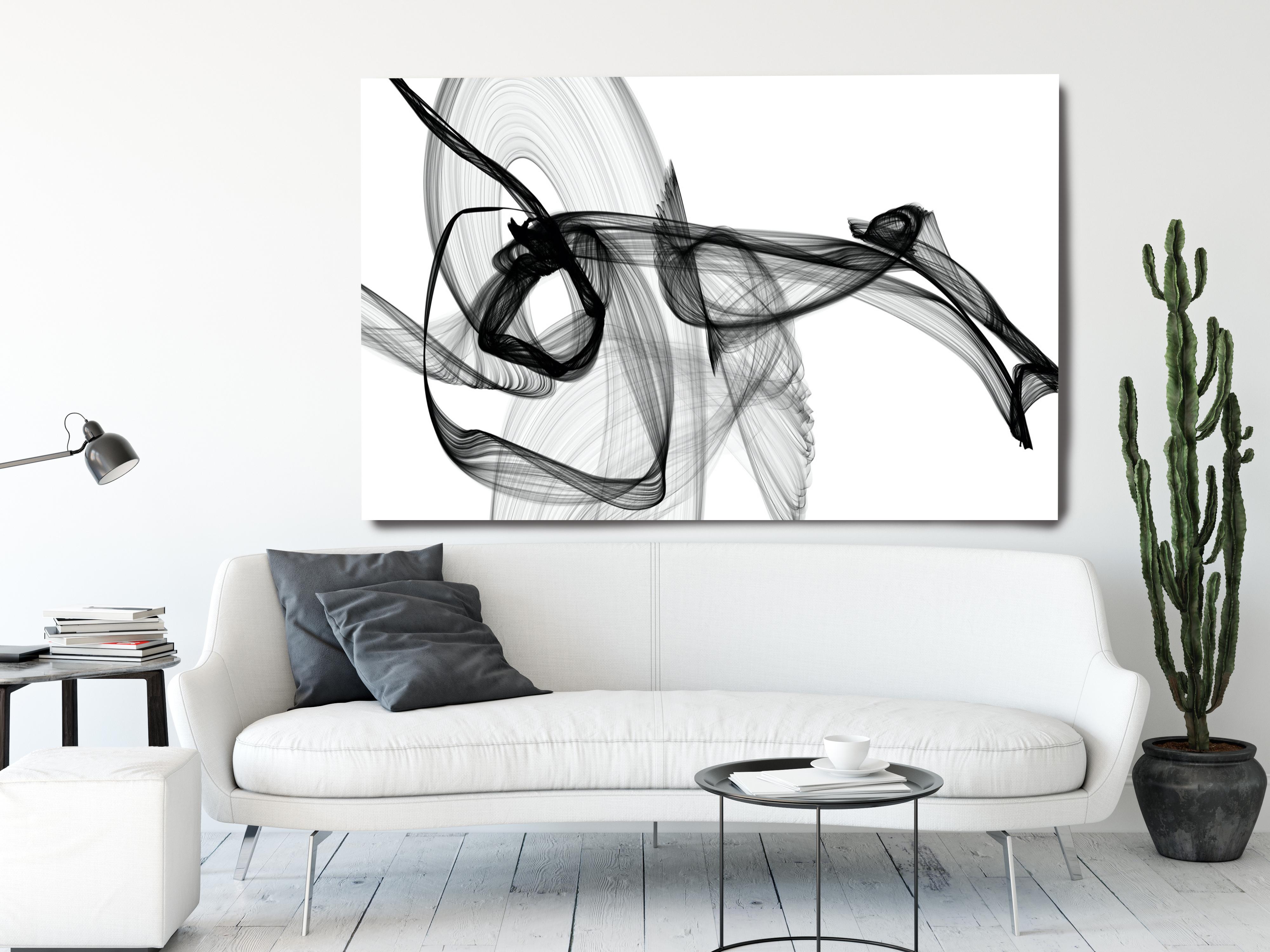 Abstraktes minimalistisches Schwarz-Weiß-Gemälde BW Abstrakt, durch die Zeit , 60X40"