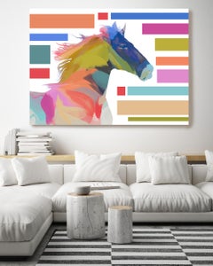 Abstract Modern Horse Block Painting Art Mixed Media on Canvas 40x60" 