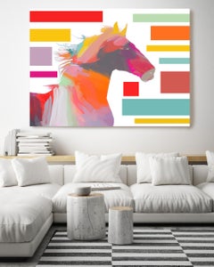 Horse Block Painting Art Mixed Media on Canvas 40x60" 