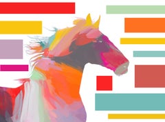 Horse Block Painting Art Mixed Media on Canvas 40x60"