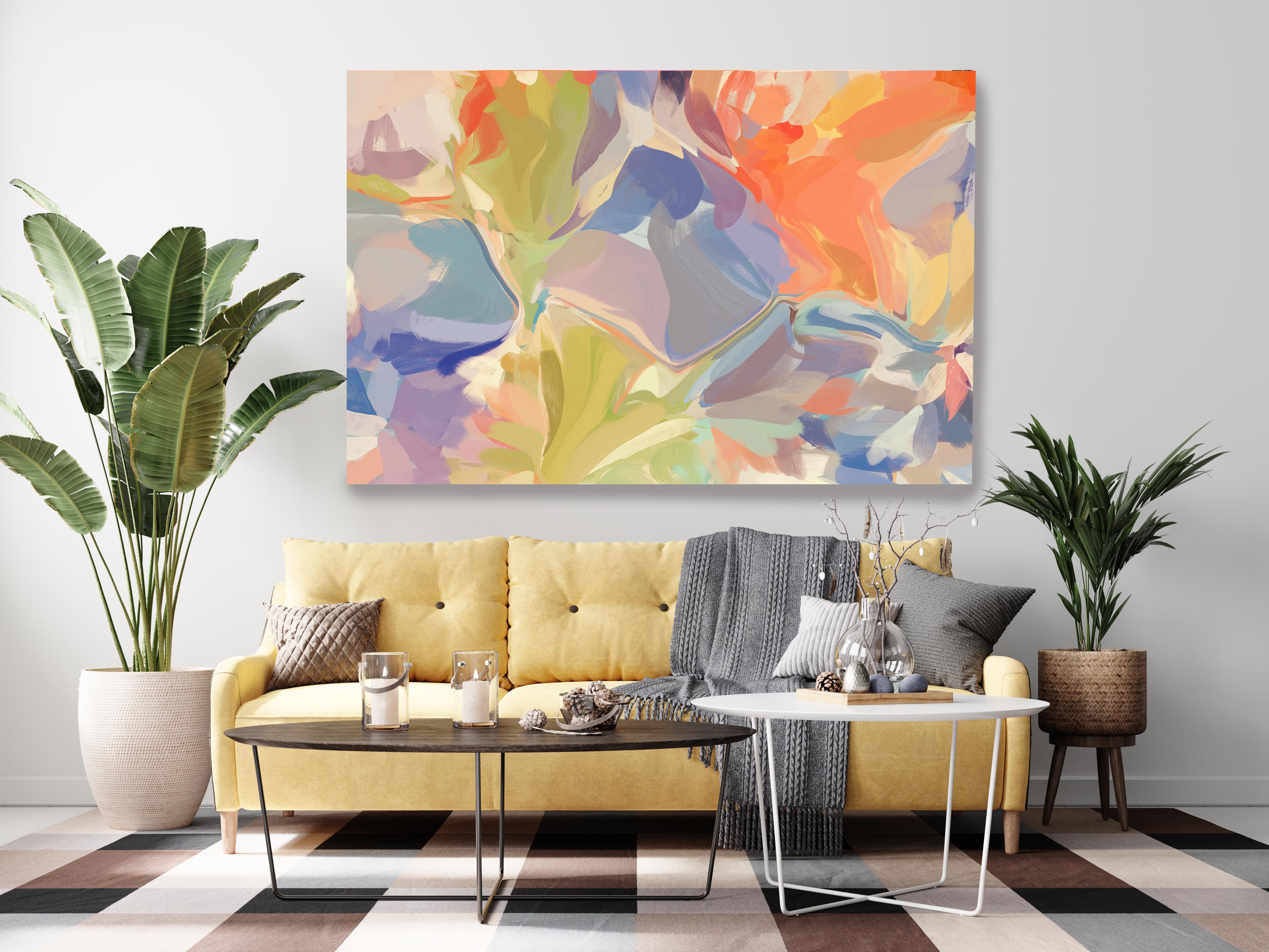 Irena Orlov Abstract Painting - Abstract Yellow Painting Mixed Media Canvas Mixed Color Burst