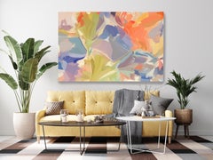 Abstract Yellow Painting Mixed Media Canvas Mixed Color Burst