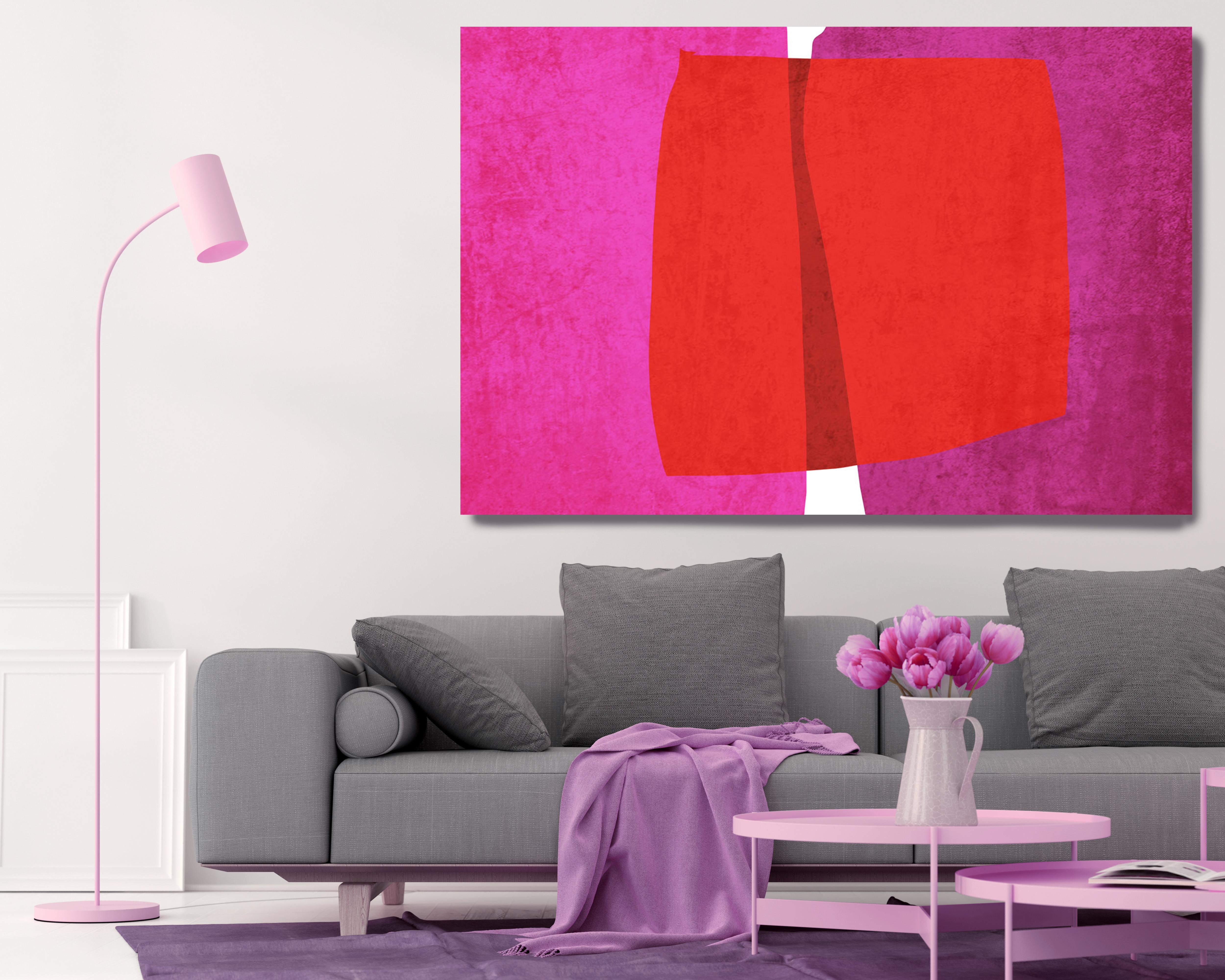 Art Shape Colors Design  Red Pink Mixed Media Canvas Painting - Mixed Media Art by Irena Orlov