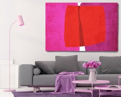 Art Shape Colors Design  Red Pink Mixed Media Canvas Painting