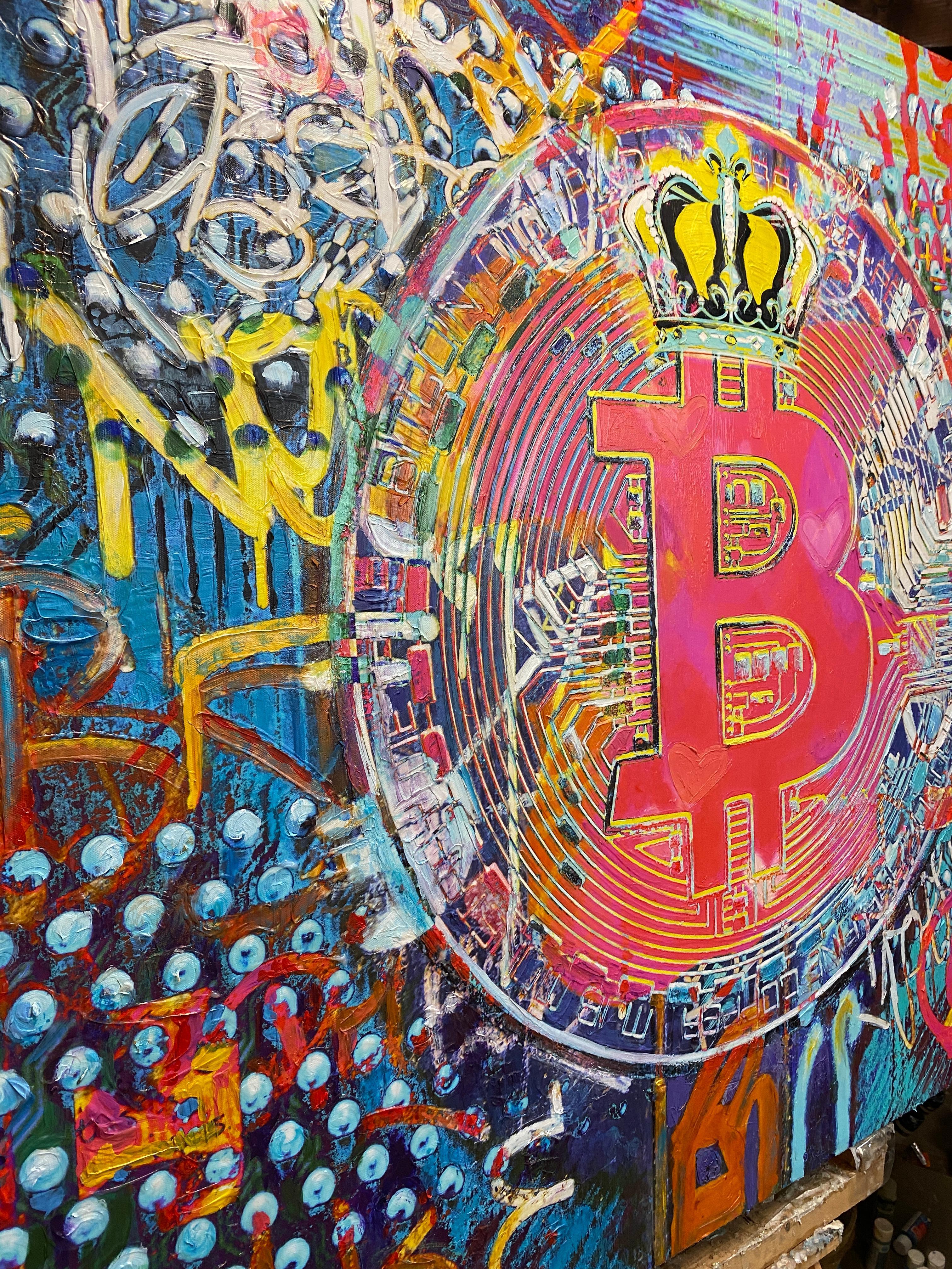 Bitcoin Graffiti Abstrakte Leinwand Kunst, Cryptocurrency Bitcoin Gemälde H45