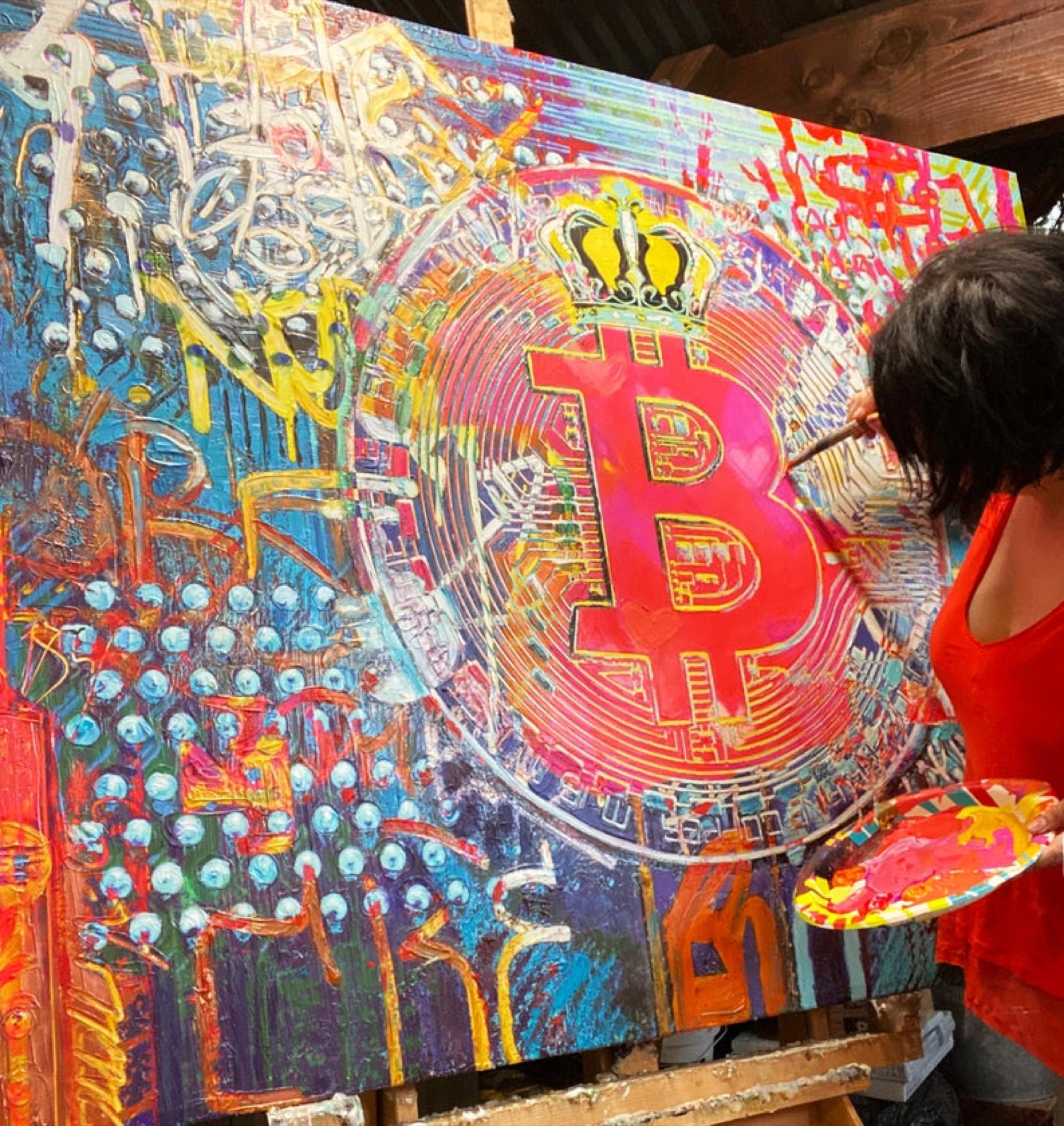Bitcoin Graffiti Abstract Canvas Art, Cryptocurrency Bitcoin Painting H45