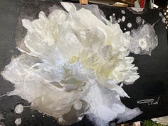 Black and White Floral Art Hand Embellished Giclee on Canvas 40H X 60W
