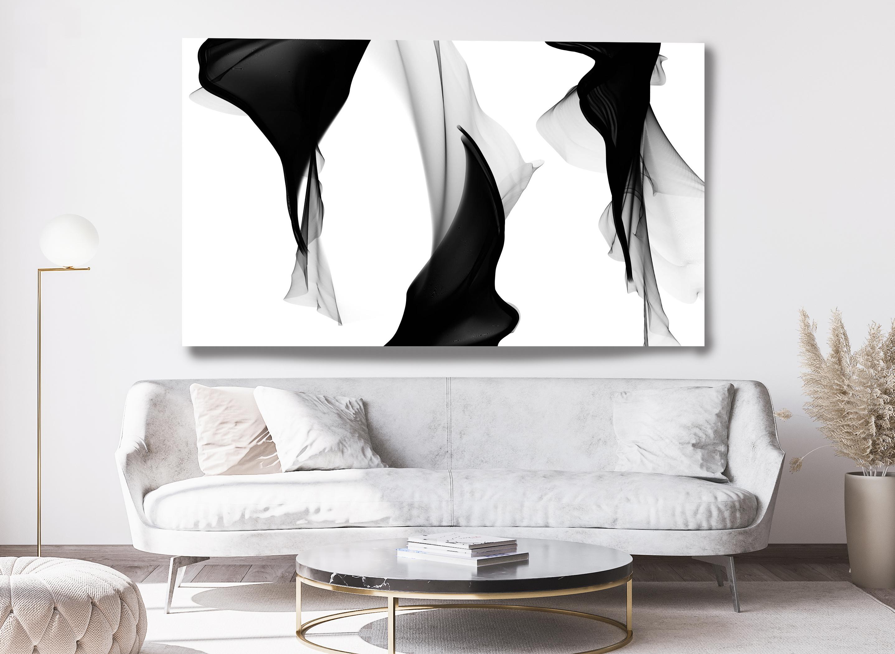 Black and White Minimalist New Media vs Painting 46"H X 80"W Fragmentations - Mixed Media Art by Irena Orlov