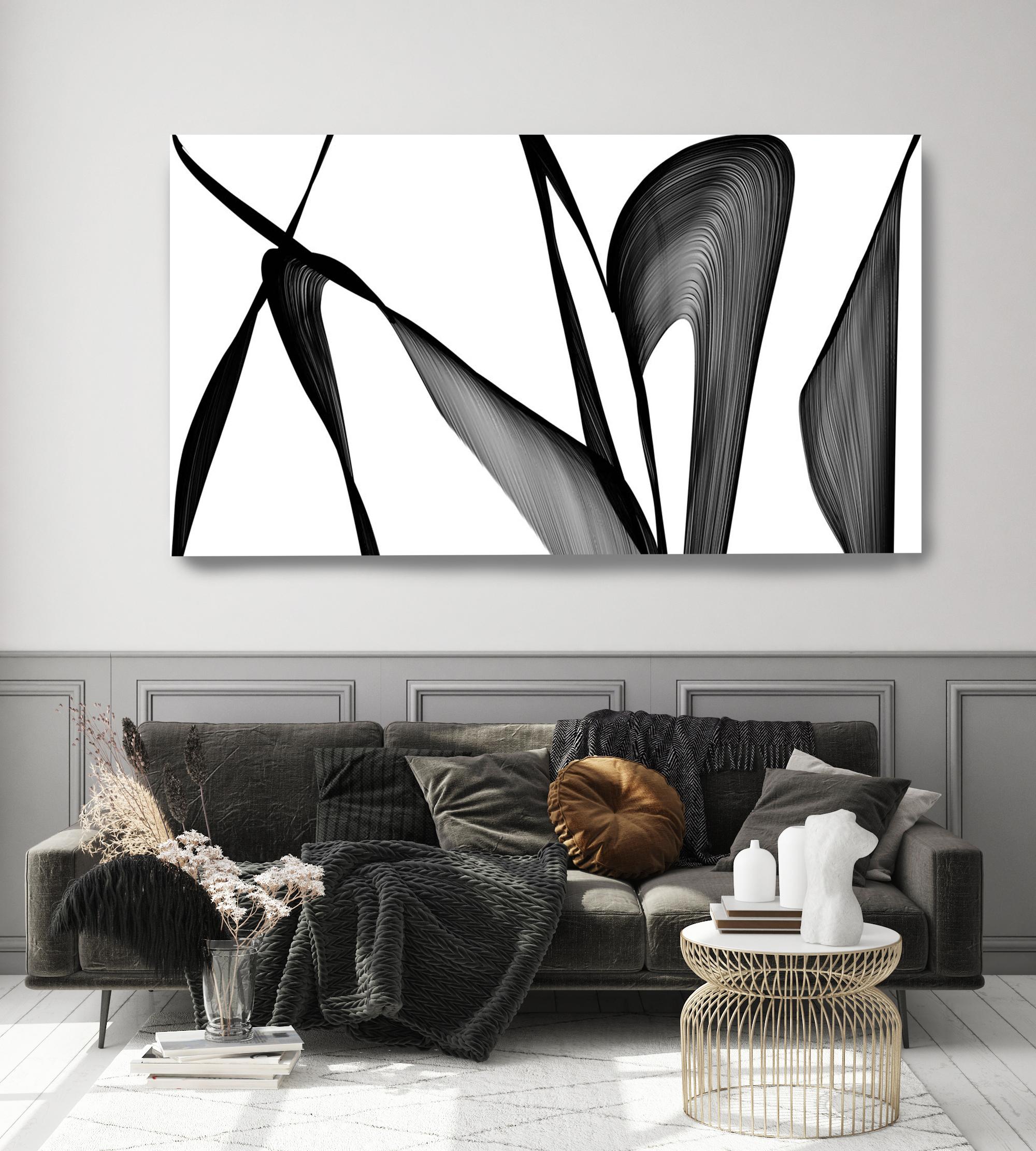 Schwarz-Weiß-Modern- Minimalistische neue Medien im Schwarz-Weiß-Modern-Stil gegenüber Malerei 40 "H X 80 "W Modern – Mixed Media Art von Irena Orlov