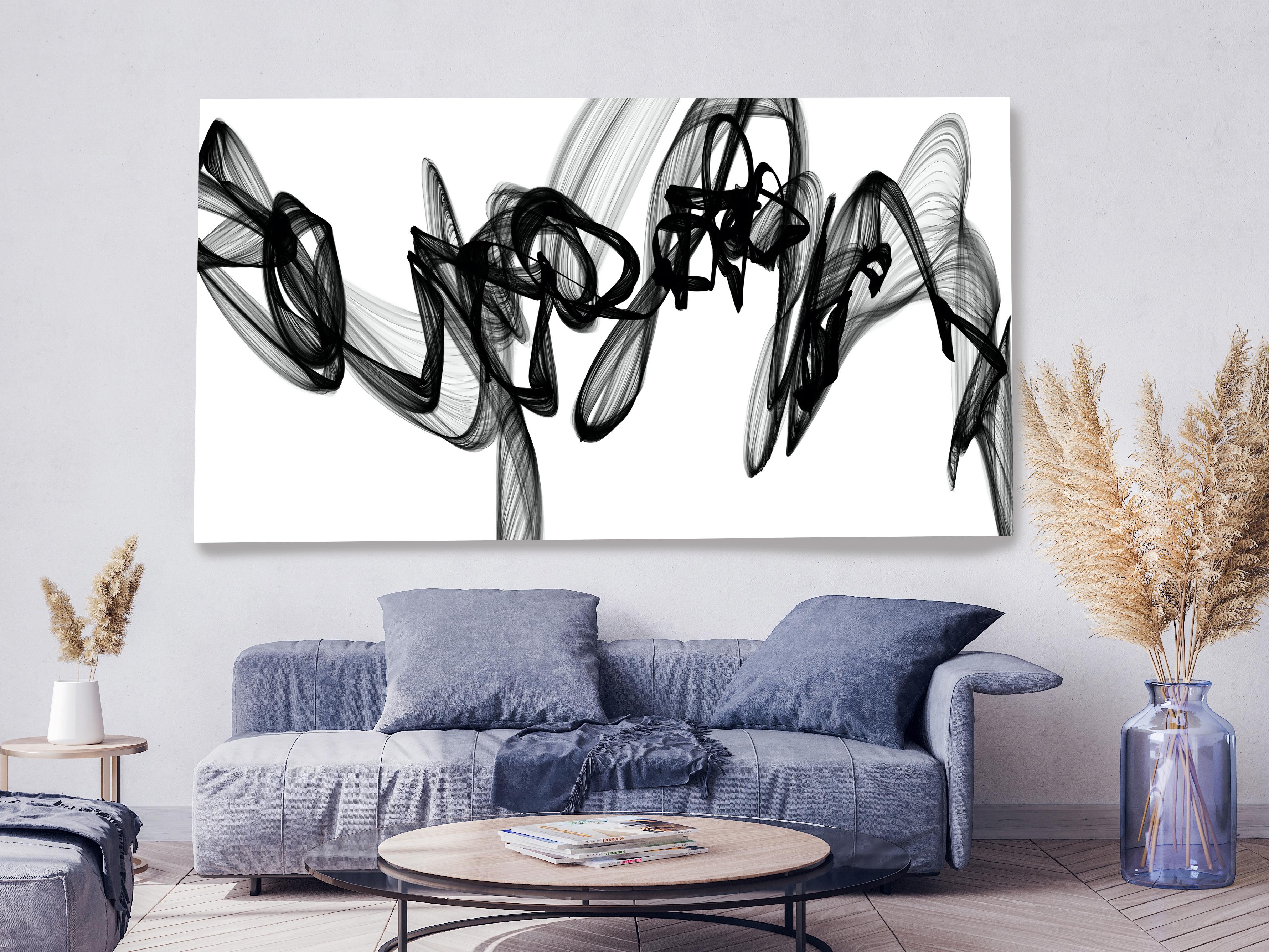 Black White Minimalist New Media vs Painting 46"H X 80"W Poetry and Music - Mixed Media Art by Irena Orlov