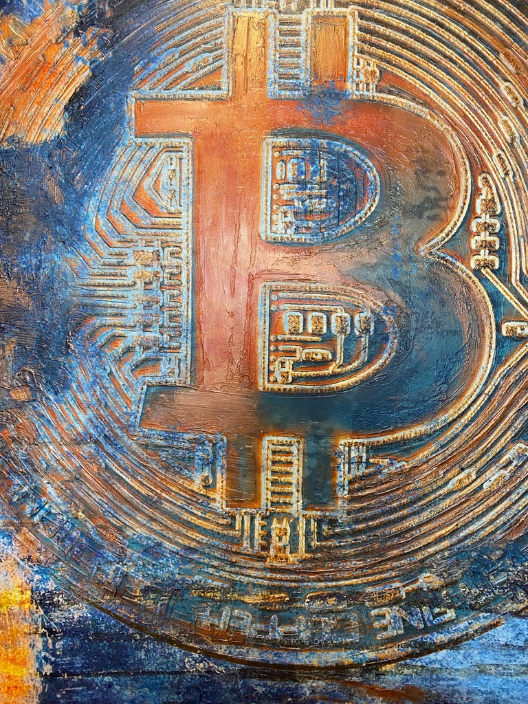BTC, Bitcoin Abstract Canvas Art, Cryptocurrency Bitcoin Painting H48