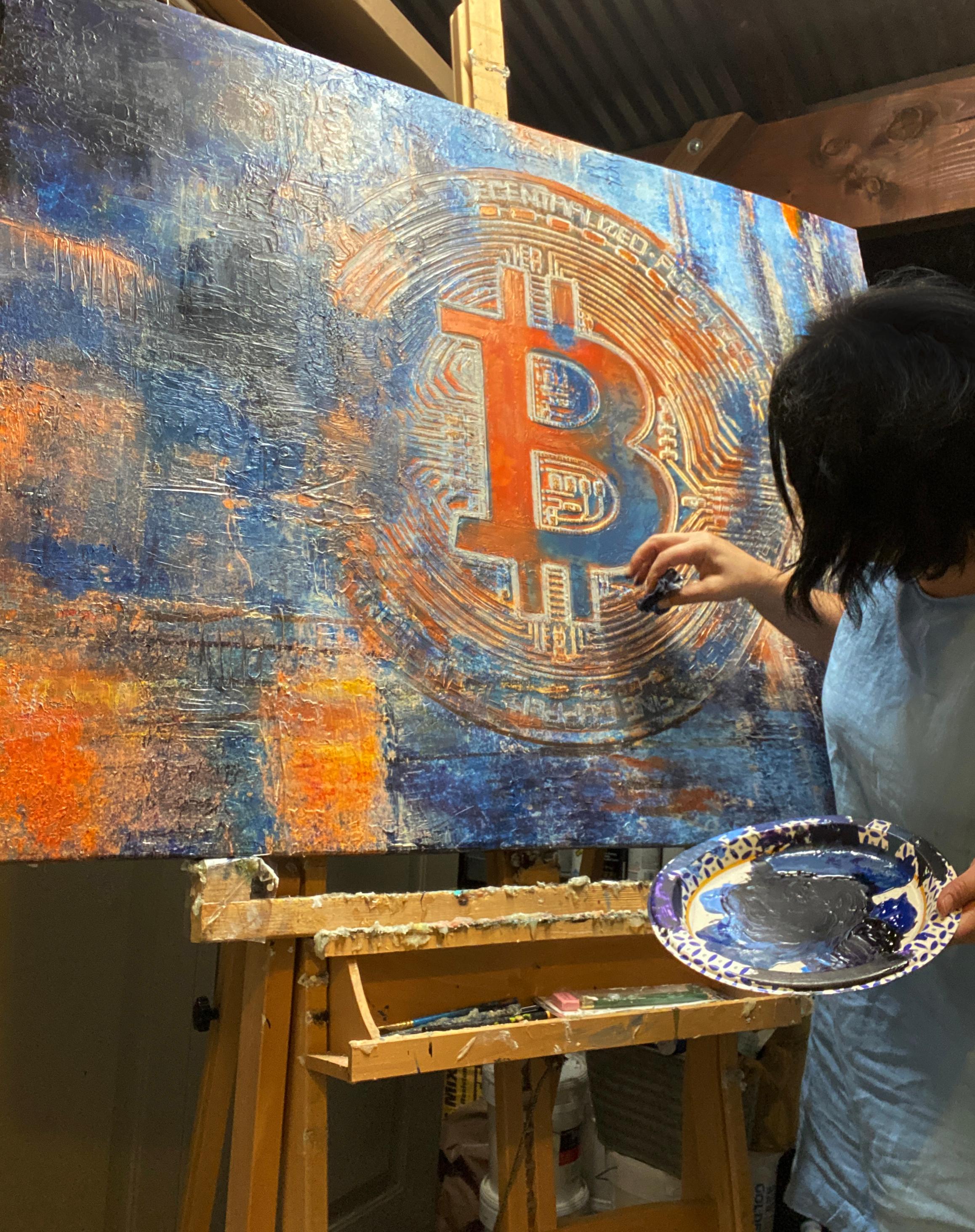BTC, Bitcoin Abstract Canvas Art, Cryptocurrency Bitcoin Painting H48