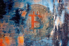 BTC, Bitcoin Abstract Canvas Art, Cryptocurrency Bitcoin Painting H48"XW70"