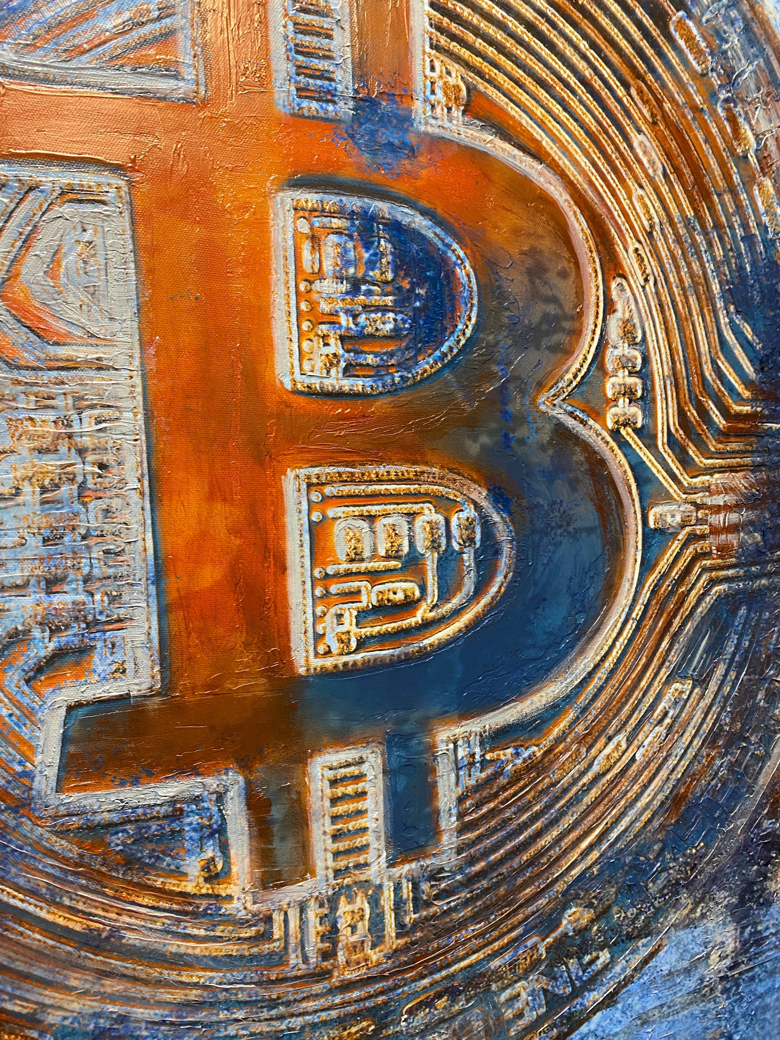 BTC, Bitcoin Abstract Canvas Art, Cryptocurrency Bitcoin Painting H48
