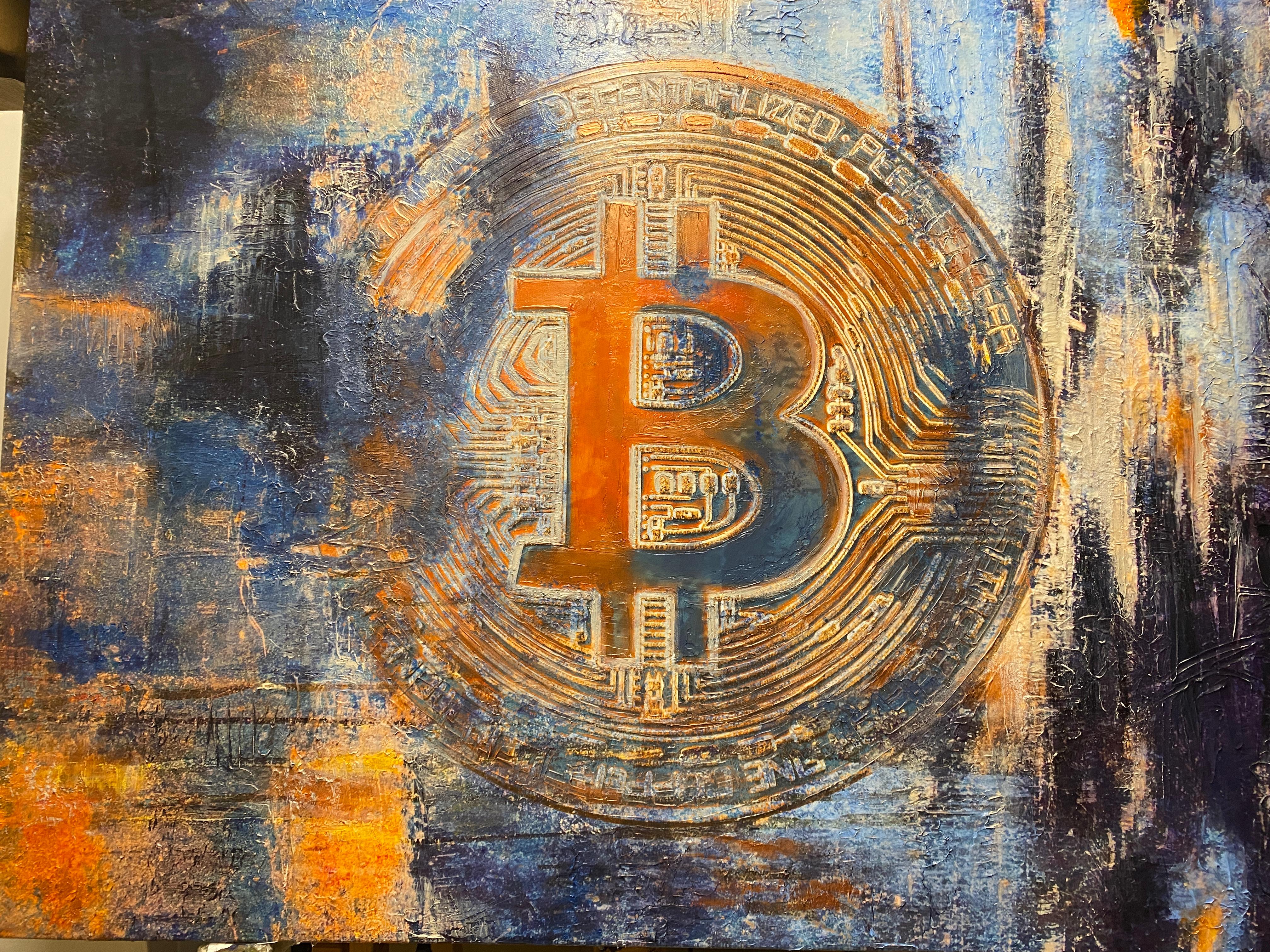 BTC, Bitcoin Abstrakte Leinwand Kunst, Cryptocurrency Bitcoin Gemälde H48