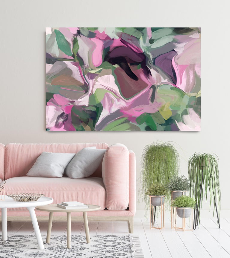 Contemporary Color Burst Abstraction 1604 Pink Green Painting Mixed Media Canvas - Gray Abstract Painting by Irena Orlov