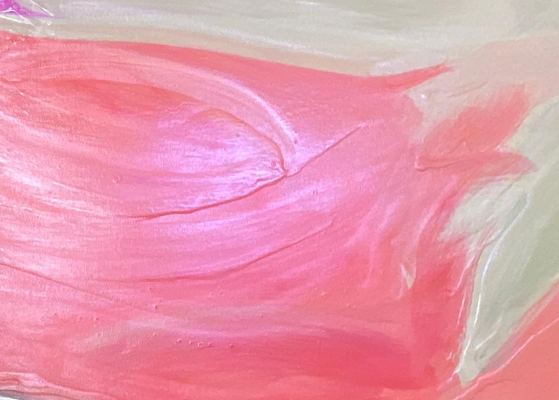 Abstraction contemporaine couleur éclatante 603 peinture sur toile en or rose technique mixte en vente 1
