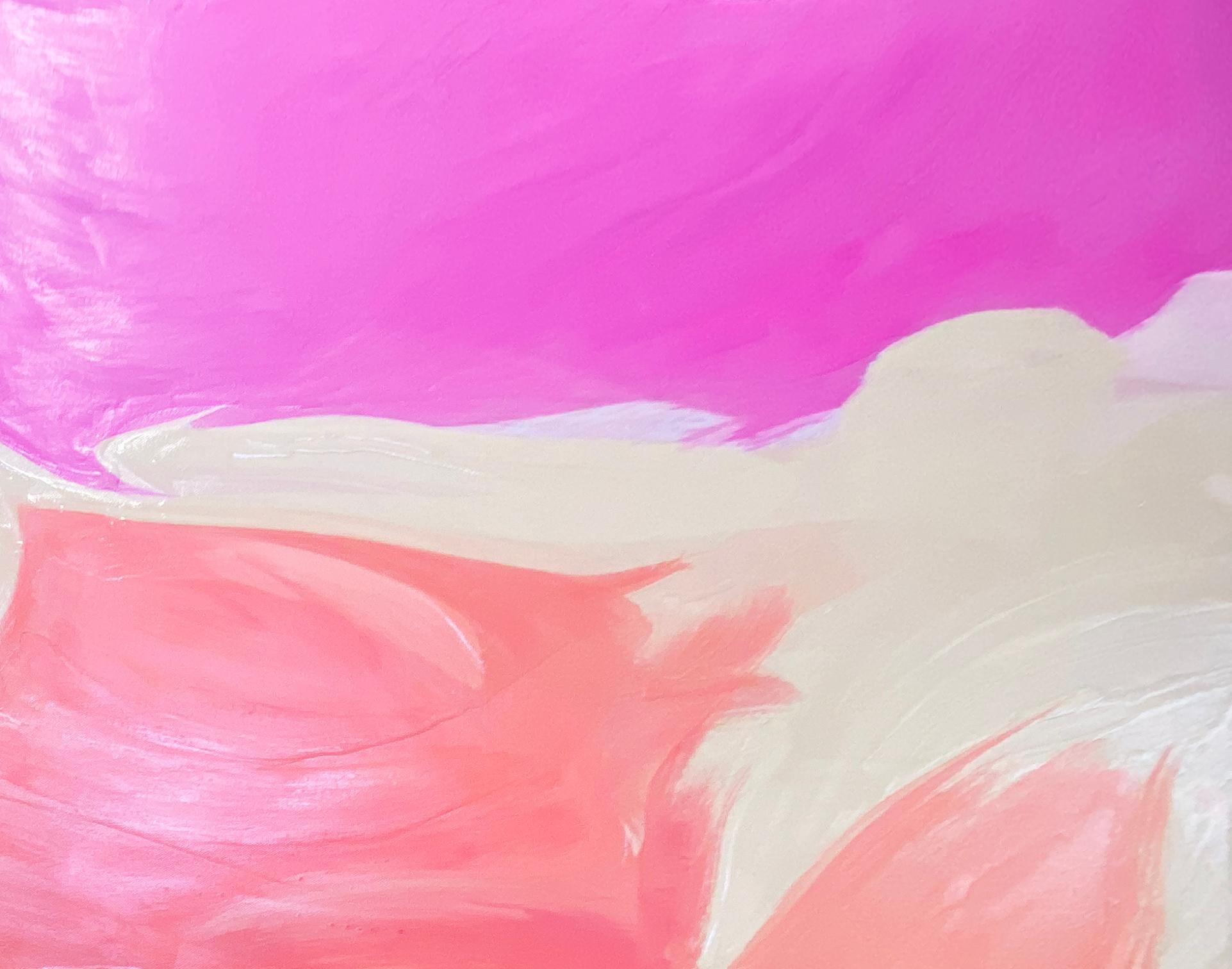 Abstraction contemporaine couleur éclatante 603 peinture sur toile en or rose technique mixte en vente 2