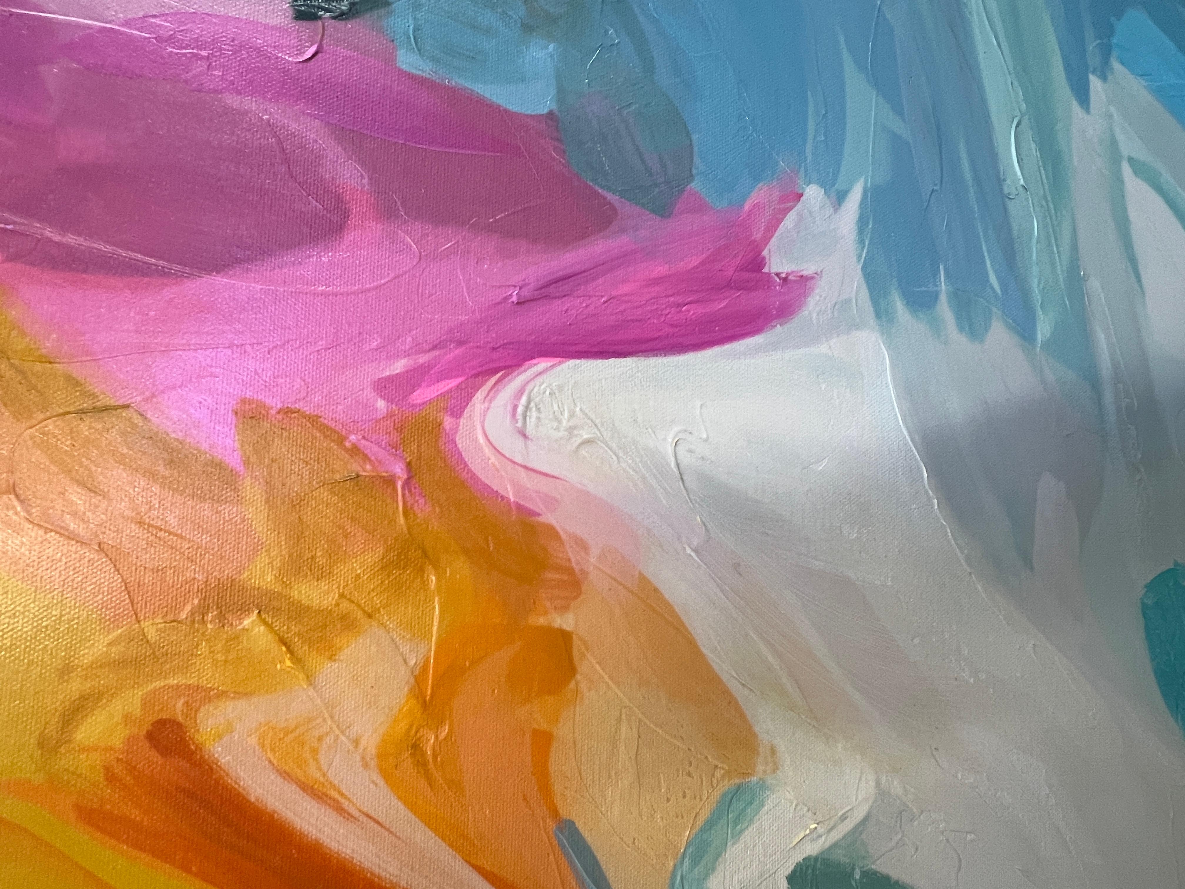 Abstraction contemporaine couleur éclatante 603 peinture sur toile en or rose technique mixte en vente 4