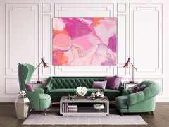 Contemporary Color Burst Abstraction Pink Purple Painting Mixed Media Canvas