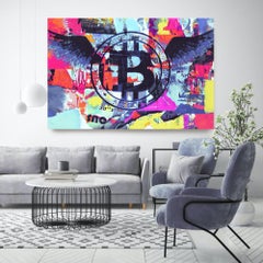 Cryptocurrency Bitcoin Graffiti Abstract Painting on Canvas H48"XW70"