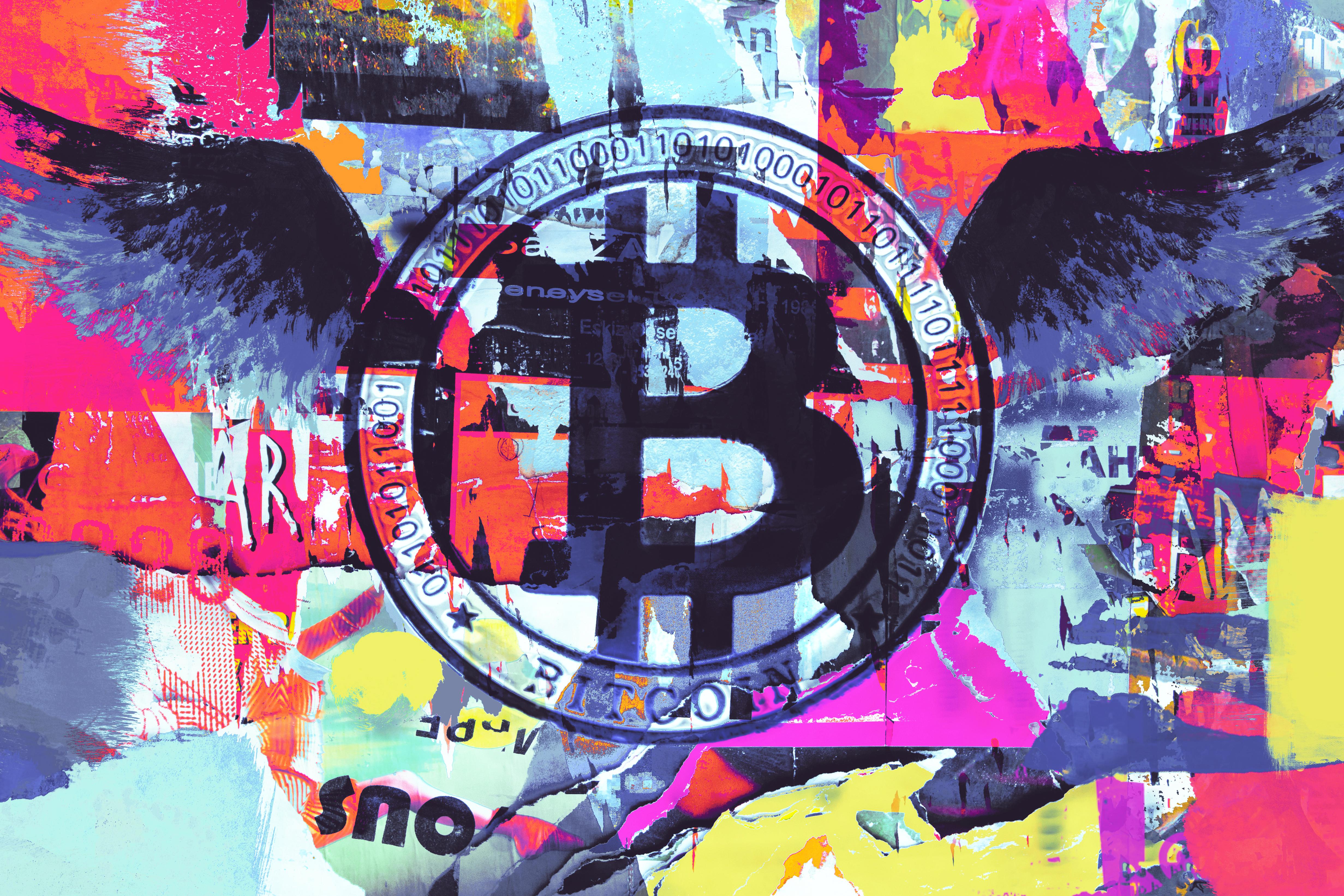 Blockchain Cryptocurrency Bitcoin Graffiti Abstraktes Gemälde auf Leinwand H48