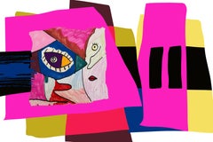 Cubist Purple Abstract Mixed Media Canvas Painting, Under The Same Sun