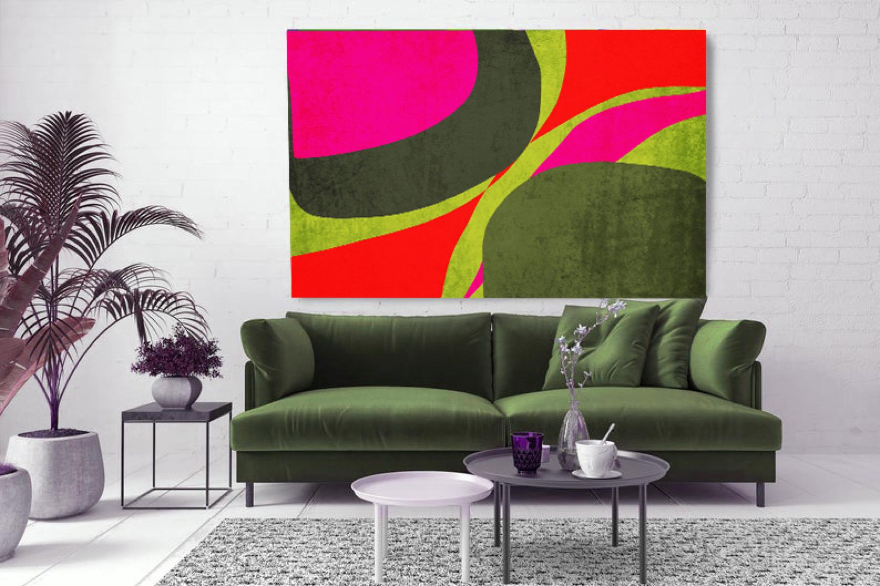  Midcentury Green  Red 21-04-55 Mixed Media Painting on Canvas 40H X 60W' - Mixed Media Art by Irena Orlov