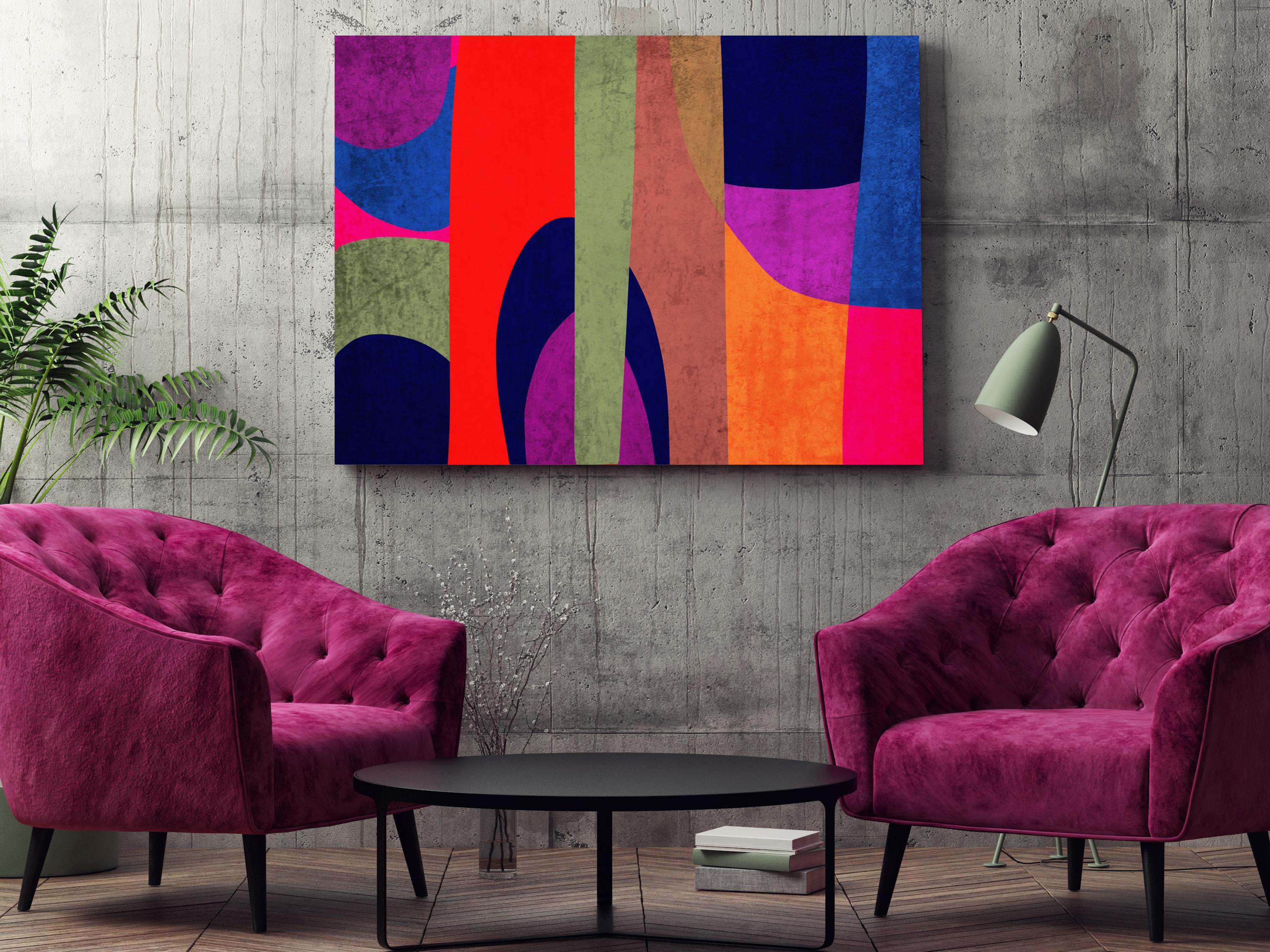 Midcentury Modern Mixed Media Painting on Canvas Art shape colors 21-40-0 - Mixed Media Art by Irena Orlov