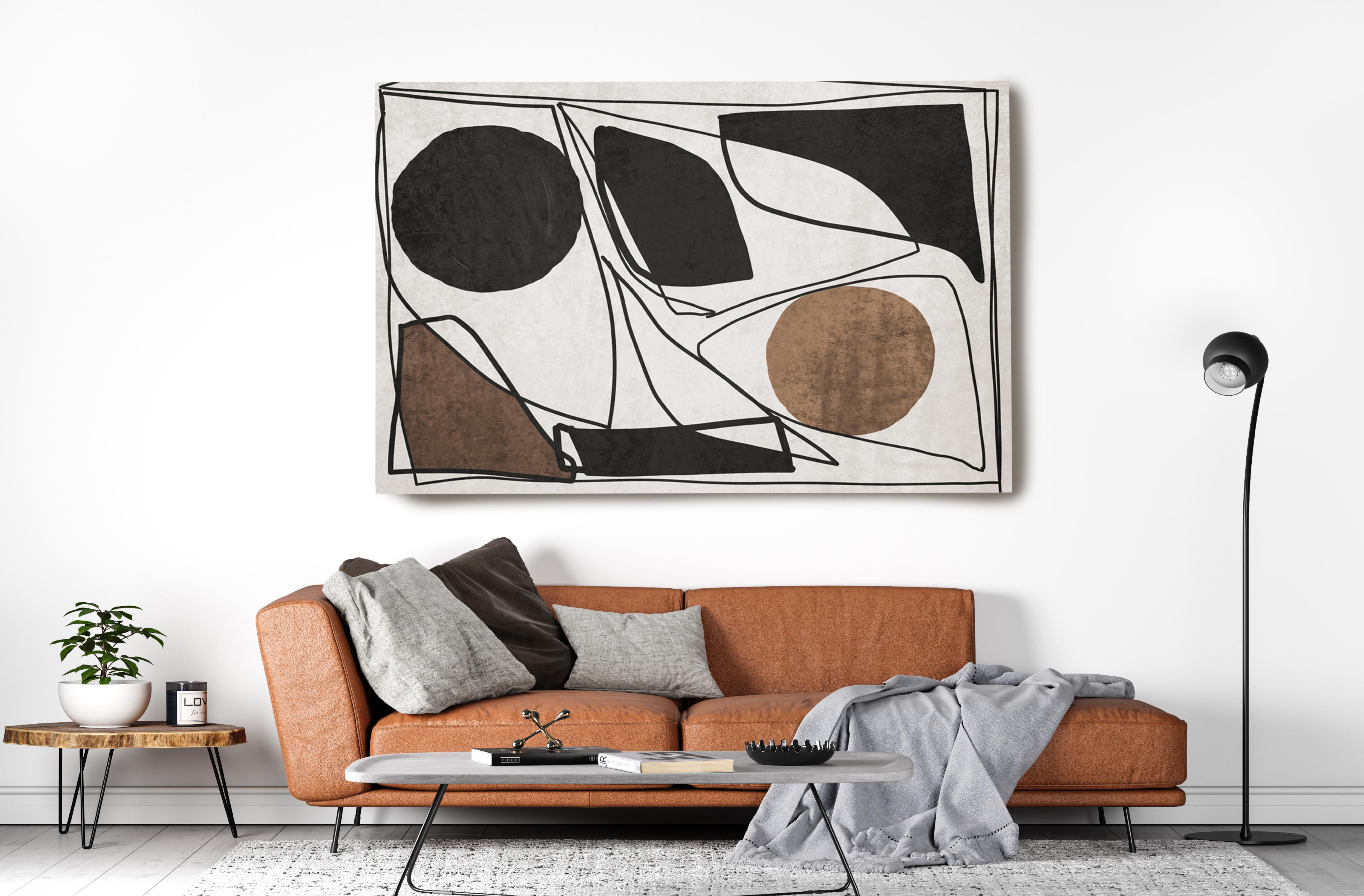 Midcentury Organic Shapes and Lines N-10-103 Mixed Media Canvas Painting 40x60" - Mixed Media Art by Irena Orlov