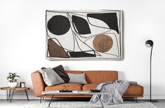 Midcentury Organic Shapes and Lines N-10-103 Mixed Media Canvas Painting 40x60"