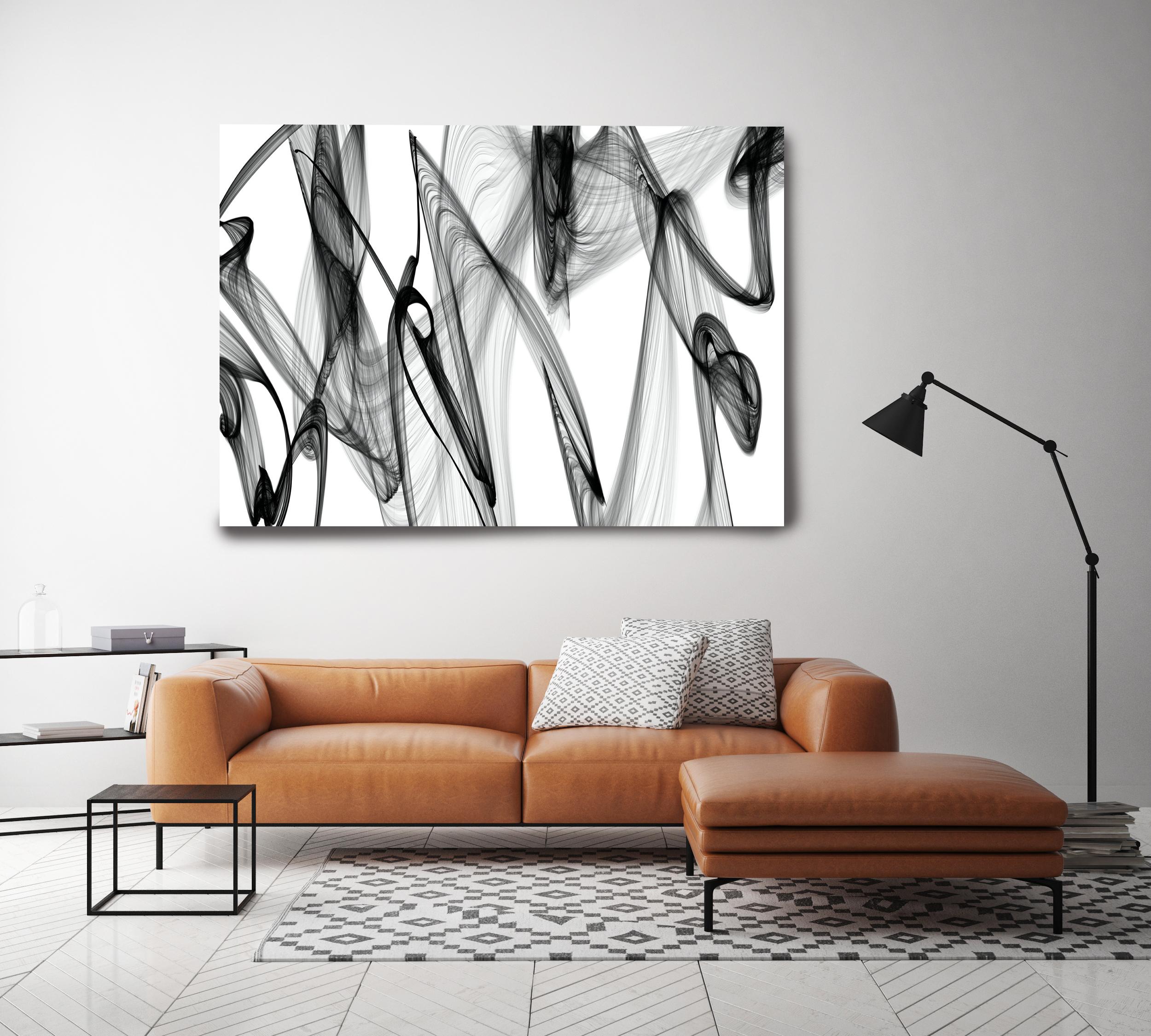 Minimal Black White Painting BW Abstract The present , 60X40" - Mixed Media Art by Irena Orlov