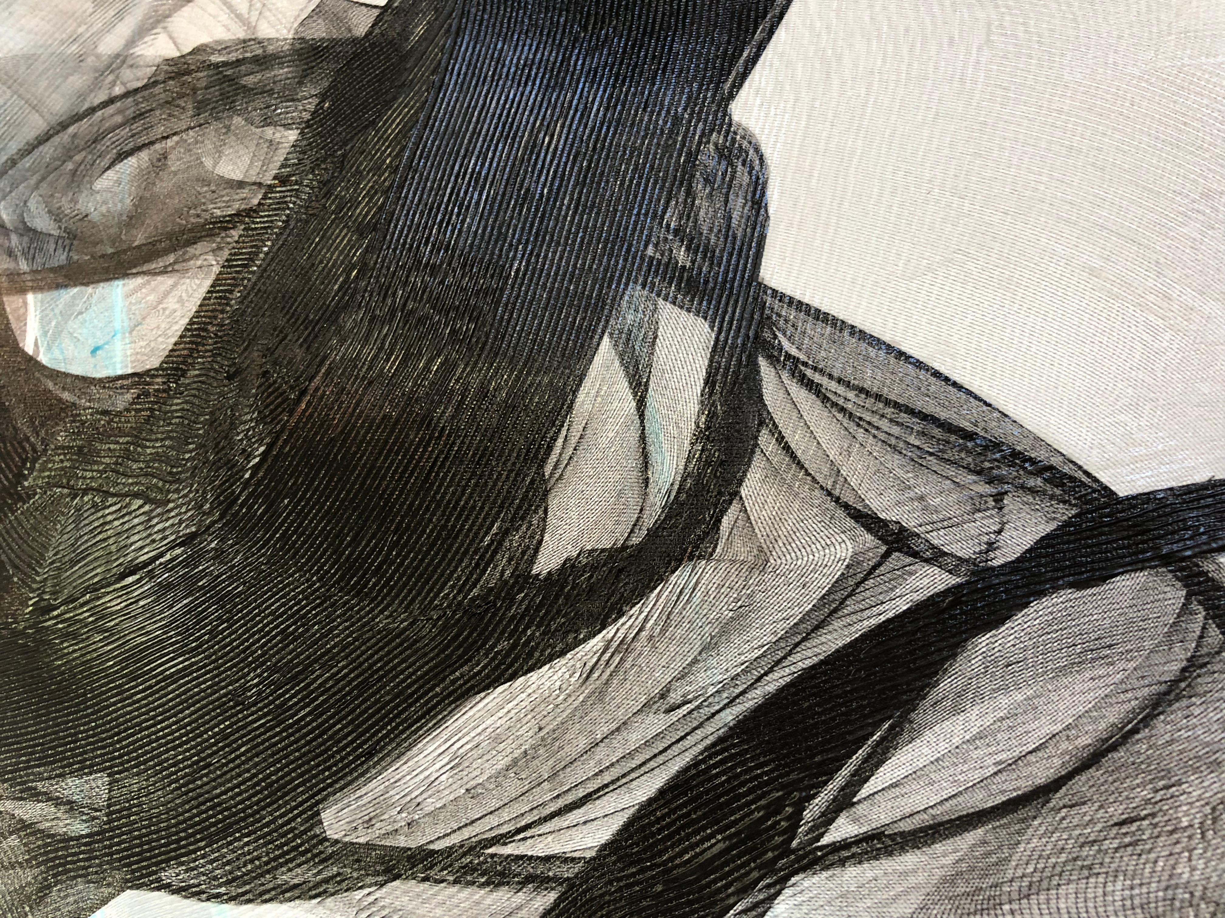 Pittura minimalista in bianco e nero BW Astratto Il presente , 60X40