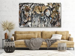 Assemblage de techniques mixtes sur toile. Après 77 ans de peur, à nouveau en quête d'aide ? L'ordre ou le chaos ?