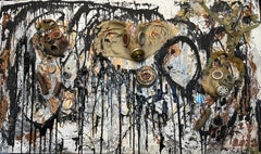 Mixed Media Assemblage auf Leinwand. Nach 77 Jahren wieder in Angst? Ob Chaos oder Chaos?