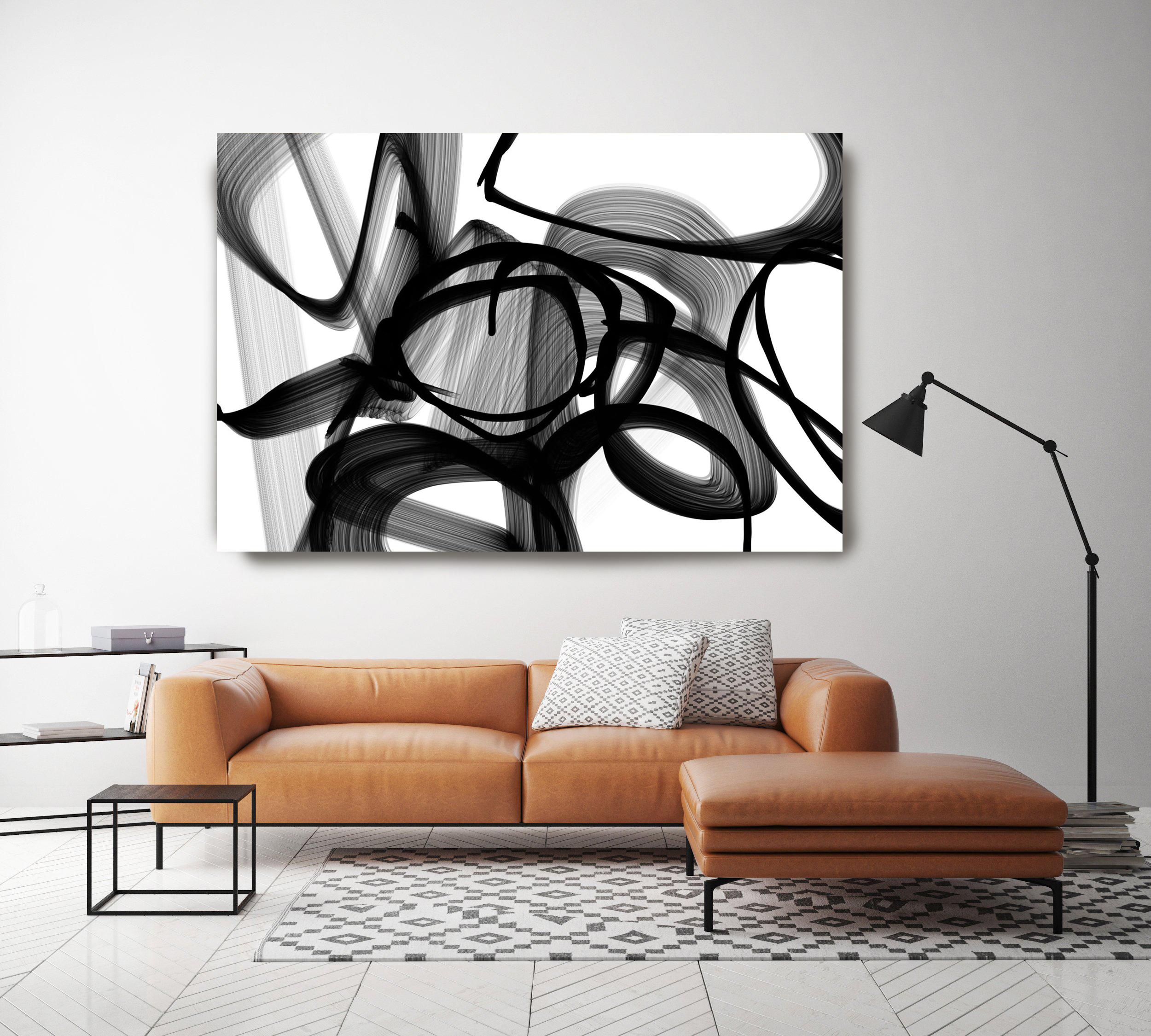 Brushstrokes in Schwarz und Weiß Mixed Media auf Leinwand 60 x 40""  – Mixed Media Art von Irena Orlov