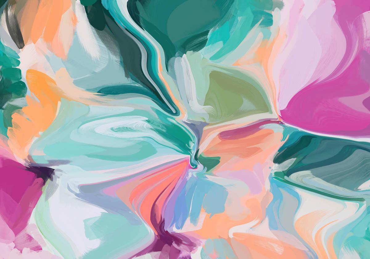 Pittura astratta verde acqua Tela a media mista Pensieri misti 2 - Painting di Irena Orlov
