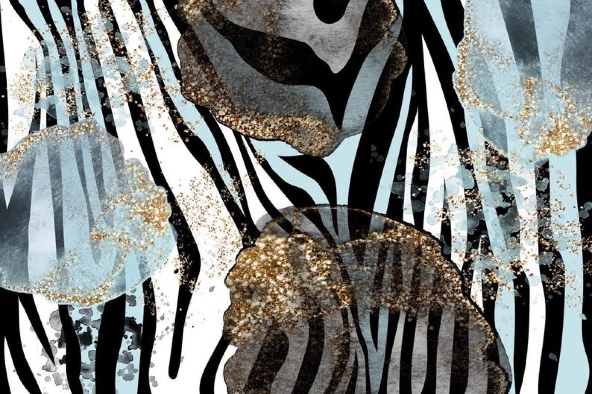 Zebra Blau Blattgold Glamour Abstrakte Kunst Mixed Media 60 x 45