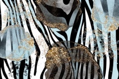 Zebra Blue Gold Leaf Glamour Abstract Art Mixed Media 60 x 45"