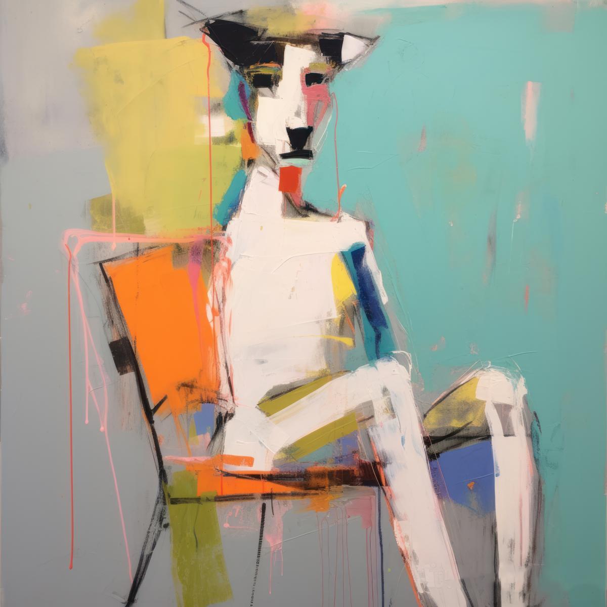 Irena Orlov Portrait Painting - Abstract Cubist Portrait - Dog Abstract Portrait 3 - Limited Edition Textured 
