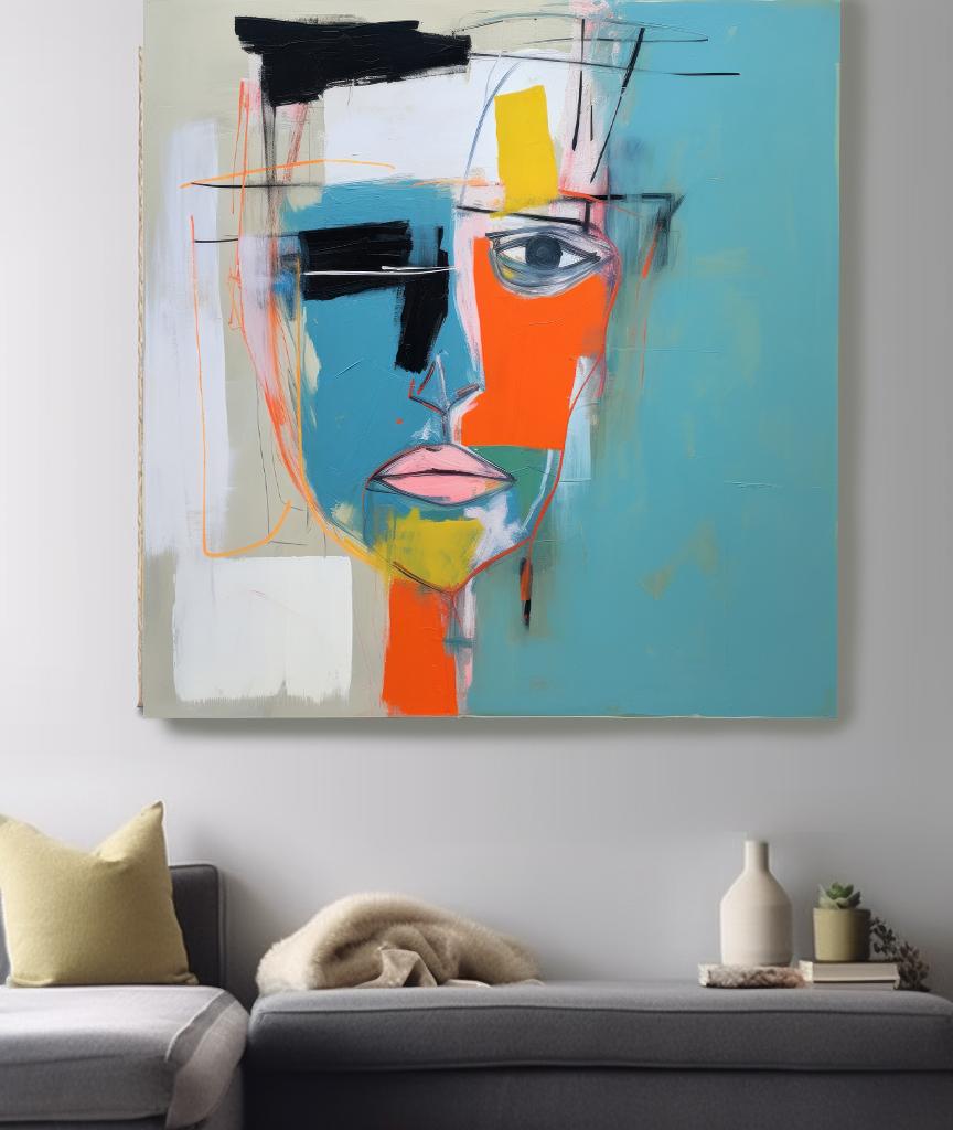 Abstract Cubist Portrait - Human Faces Abstract Collection - HFC 19 - Painting by Irena Orlov