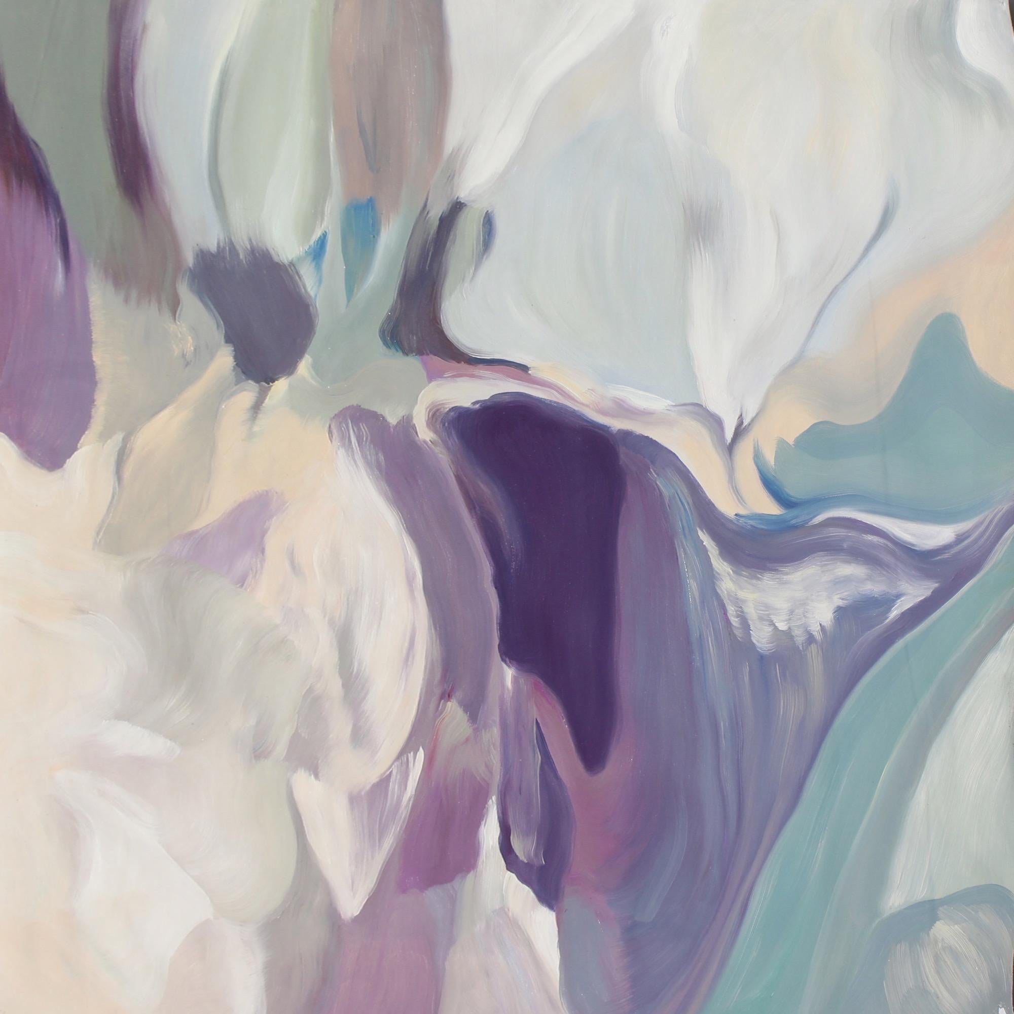 Peinture à l'huile abstraite sur toile en bleu violet et crème 38 x 38 pouces « Mixed Feelings » - Painting de Irena Orlov