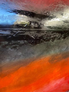 Abstracto Rojo Negro Color Bloque Mixto Pintura en Lienzo 40W x 60H"