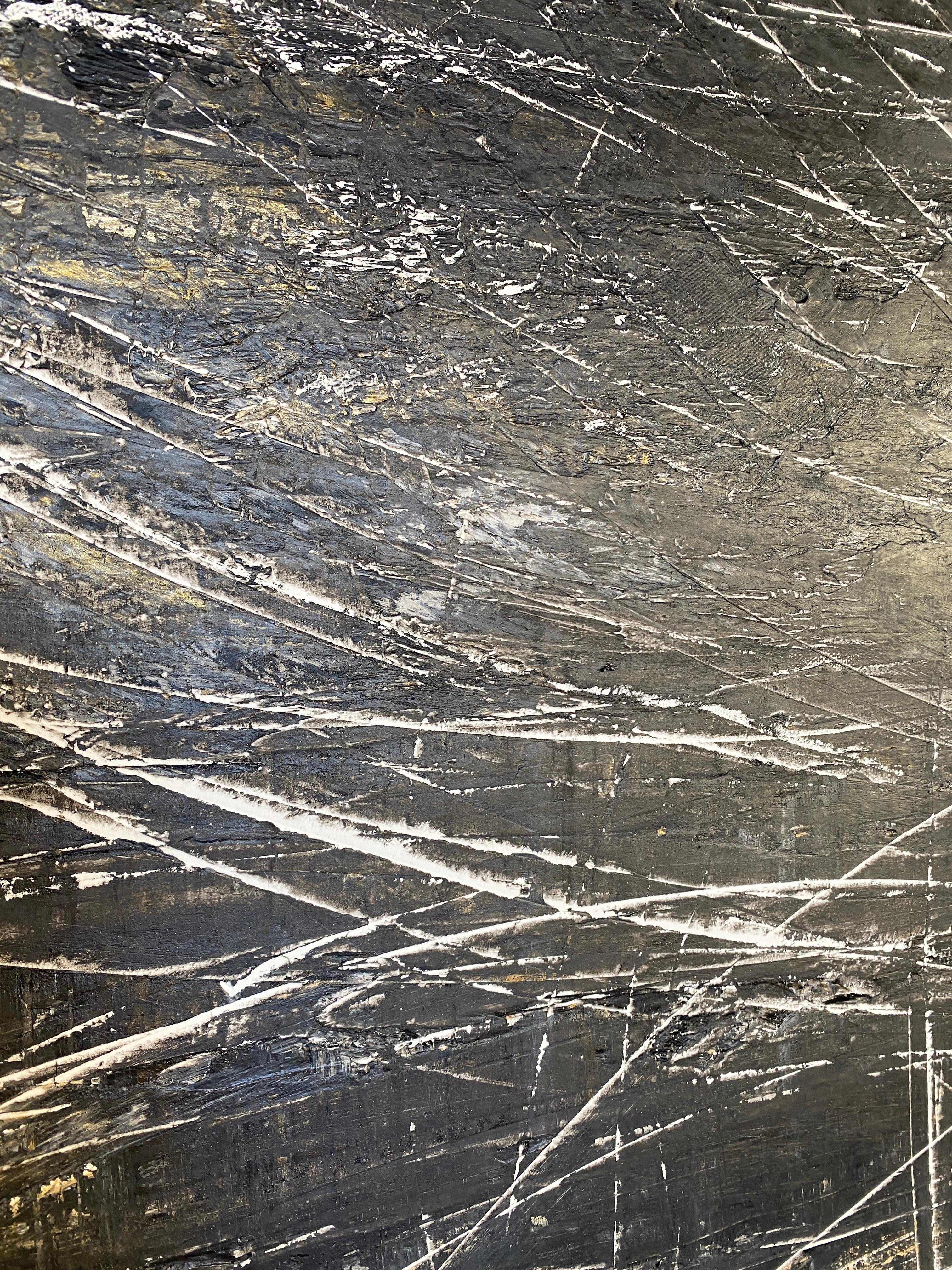 Schwarzweißes zeitgenössisches Gemälde auf Leinwand mit Goldkante, Evolution, 36x48 Zoll  im Angebot 7