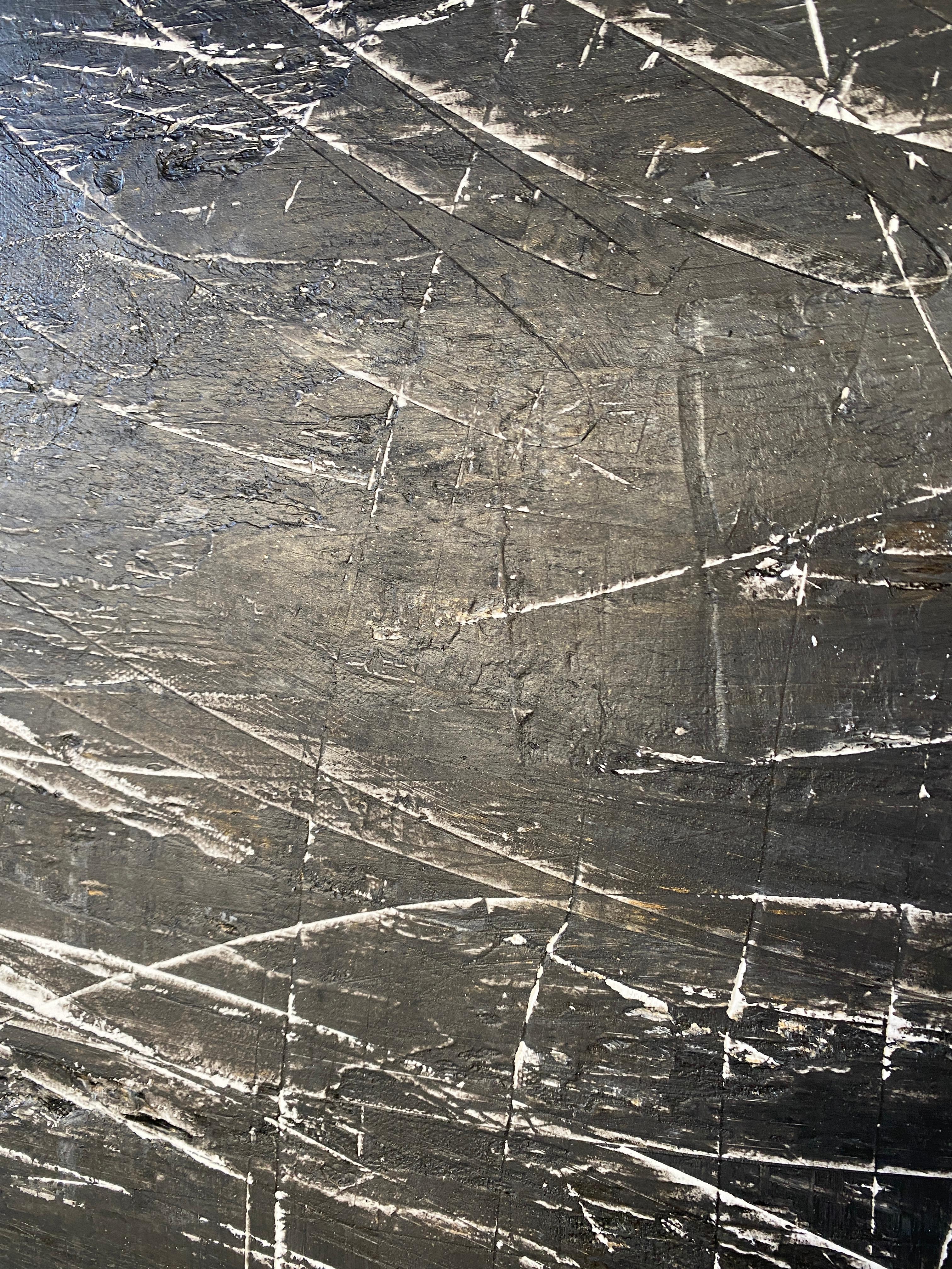 Pittura contemporanea su tela con accenni di oro in bianco e nero, evoluzione 36x48