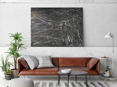 Black White Hint of Gold Contemporary Painting on Canvas, Evolution 36x48" 